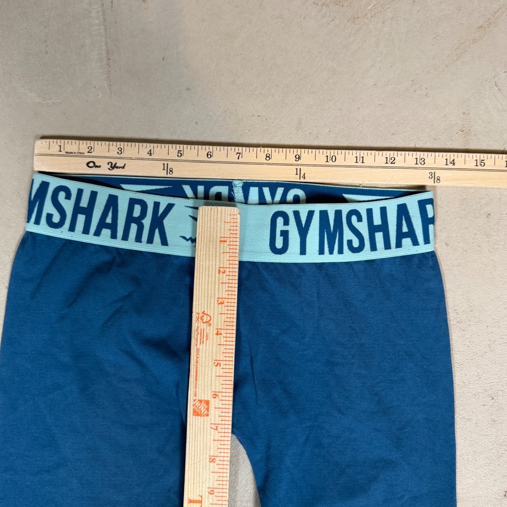 Gymshark Flex Seamless Leggings Teal Blue Small Low Rise Logo Waistband Workout - Picture 4 of 5